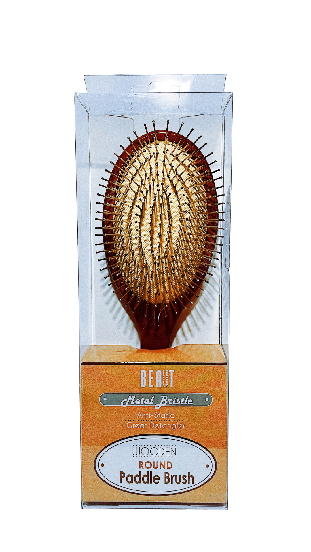 Beaut Metal Bristle Wooden Round Paddle Brush