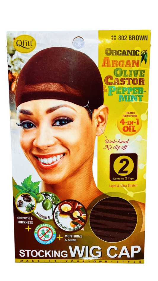 Qfitt Stocking Wig Cap Brown 2 pcs
