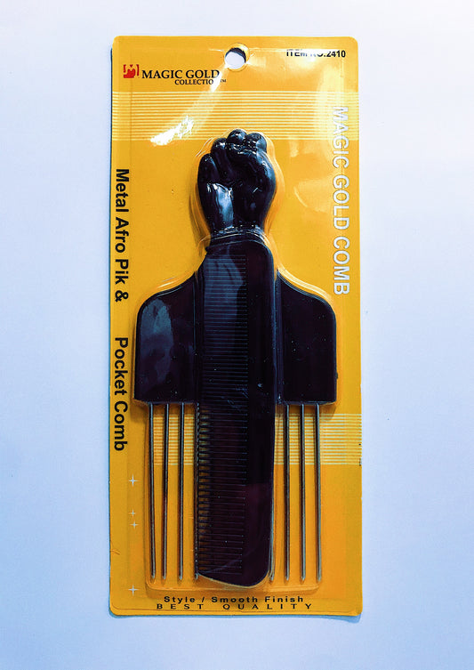 Magic Gold Metal Afro Pil & Pocket Comb