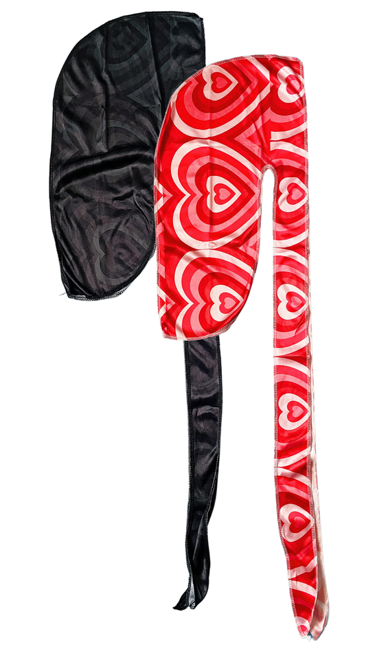 Y2K Heart Durags Black/Red Pattern