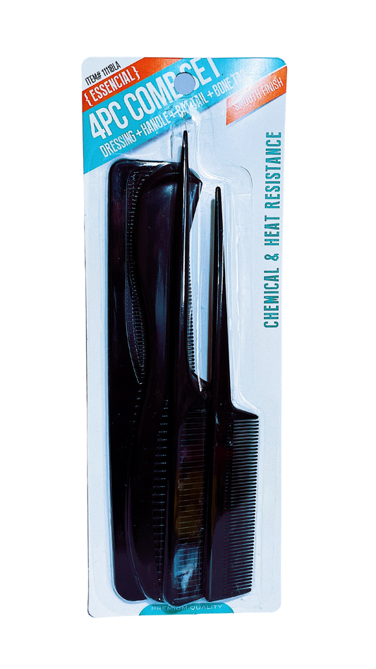Essencial 4PC Combs Set Dressing Handle Rat Tail Bone Tail